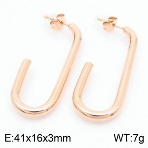 European and American fashion stainless steel creative hollow U-shaped rectangular opening temperament rose gold earrings - KE112516-KFC