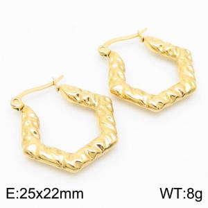 European and American fashionable stainless steel wrinkled embossed geometric polygon temperament gold earrings - KE112517-KFC