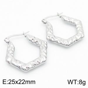 European and American fashionable stainless steel wrinkled embossed geometric polygon temperament silver earrings - KE112518-KFC