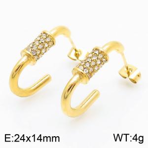 Women Gold-Plated Stainless Steel&Rhinestones Hook Earrings - KE112519-SP