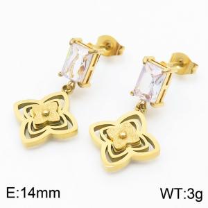 Women Gold-Plated Stainless Steel&Zircon Flower Earrings - KE112520-SP