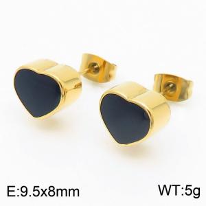 Women Gold-Plated Stainless Steel Black Love Heart Earrings - KE112522-SP