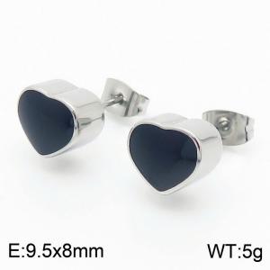 Women Stainless Steel Black Love Heart Earrings - KE112523-SP