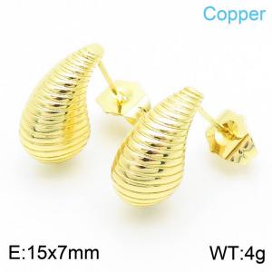 15×7mm Fashion stainless steel creative screw thread water droplet shaped charm  gold earrings - KE112524-JT