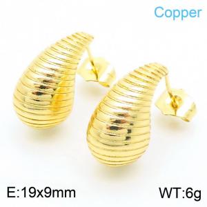 19×9mm Fashion stainless steel creative screw thread water droplet shaped charm  gold earrings - KE112525-JT