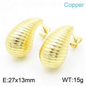 27×13mm Fashion stainless steel creative screw thread water droplet shaped charm  gold earrings - KE112526-JT