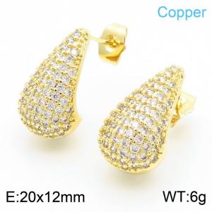 European and American fashion stainless steel creative inlay full of diamond water droplet shaped temperament gold earrings - KE112527-JT