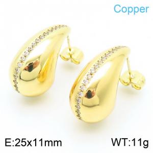 European and American fashion stainless steel gap inlaid diamond water droplet temperament gold earrings - KE112529-JT