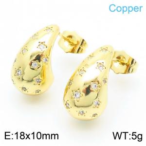European and American fashion stainless steel creative diamond studded five pointed star water droplet shaped temperament gold earrings - KE112530-JT