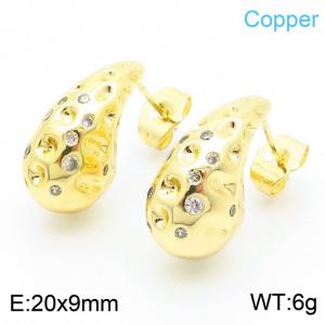 European and American fashionable stainless steel geometric wrinkled diamond embellished round dot water droplet shaped elegant gold earrings - KE112532-JT