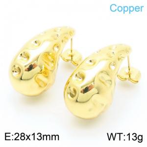 28×13mm Fashionable stainless steel geometric wrinkling and hammering pattern water droplet shaped temperament gold earrings - KE112534-JT
