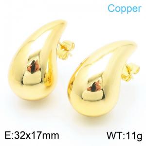 32×17mm Fashionable and personalized stainless steel creative smooth water droplet shaped charm gold earrings - KE112537-JT