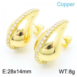 28×14mm Fashion stainless steel creative brick and stone chains wrapped in water droplet shaped temperament gold earrings - KE112539-JT