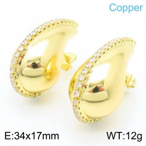 34×17mm Fashion stainless steel creative brick and stone chains wrapped in water droplet shaped temperament gold earrings - KE112540-JT