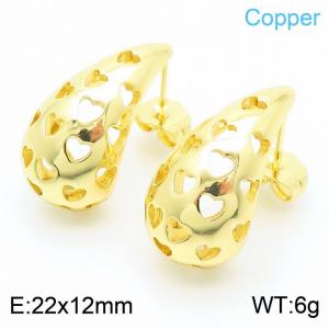 22×12mm Fashionable stainless steel creative hollowed out heart-shaped water droplet temperament gold earrings - KE112541-JT