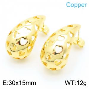 30×15mm Fashionable stainless steel creative hollowed out heart-shaped water droplet temperament gold earrings - KE112542-JT