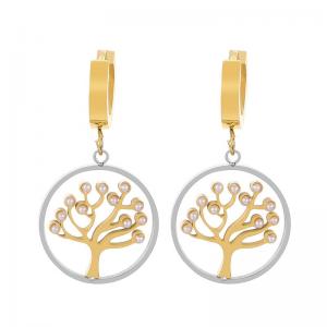 European and American fashion stainless steel creative hollow inlay with pearl life tree charm gold earrings - KE112561-SP