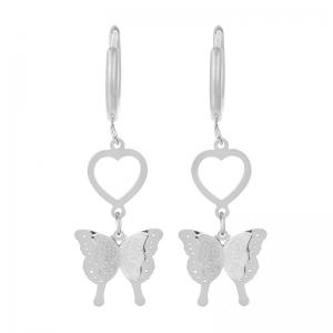 Fashionable stainless steel circular earrings hanging hollow heart-shaped splicing butterfly charm silver earrings - KE112563-SP