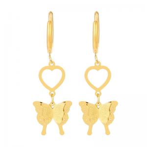 Fashionable stainless steel circular earrings hanging hollow heart-shaped splicing butterfly charm gold earrings - KE112564-SP