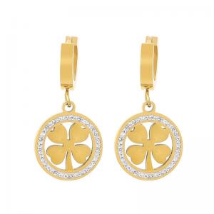 European and American fashion stainless steel creative diamond inlaid four leaf clover charm gold earrings - KE112565-SP