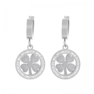 European and American fashion stainless steel creative diamond inlaid four leaf clover charm silver  earrings - KE112566-SP