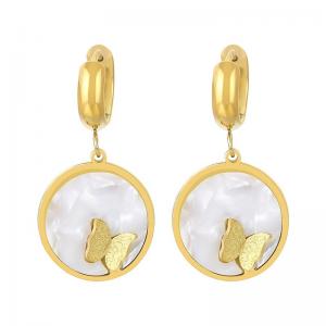 European and American fashion stainless steel creative geometric white shell circular butterfly charm gold earrings - KE112568-SP