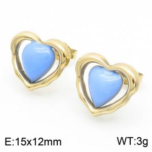 Women Gold-Plated Stainless Steel Blue Love Heart Earrings - KE112576-MZOZ