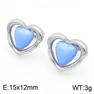 Women Stainless Steel Blue Love Heart Earrings - KE112577-MZOZ