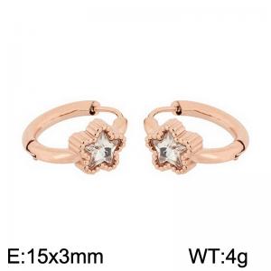 European and American fashion stainless steel creative inlay single diamond pentagram temperament rose gold earrings - KE112598-K