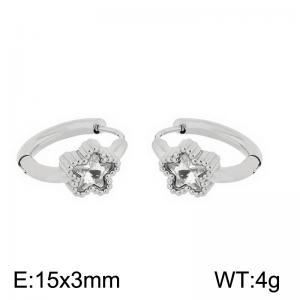 European and American fashion stainless steel creative inlay single diamond pentagram temperament silver earrings - KE112599-K