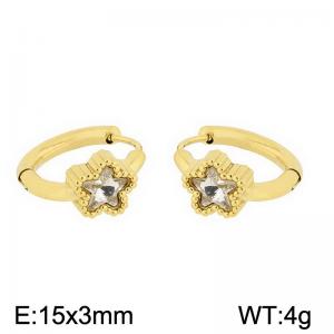 European and American fashion stainless steel creative inlay single diamond pentagram temperament gold earrings - KE112600-K