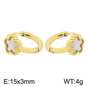 European and American fashion stainless steel creative inlaid shell five pointed star temperament gold earrings - KE112603-K