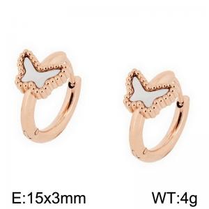 European and American fashion stainless steel creative inlaid shell butterfly temperament rose gold earrings - KE112606-K