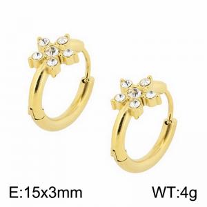 European and American fashion stainless steel creative diamond inlaid flower temperament gold earrings - KE112609-K