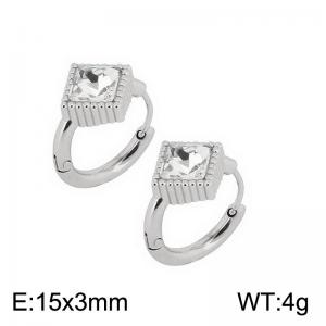 European and American fashion stainless steel creative inlay single diamond square temperament silver earrings - KE112610-K