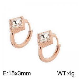 European and American fashion stainless steel creative inlay single diamond square temperament rose gold earrings - KE112611-K