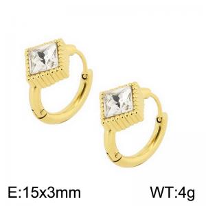 European and American fashion stainless steel creative inlay single diamond square temperament gold earrings - KE112612-K