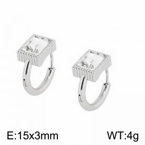 European and American fashion stainless steel creative inlay single diamond rectangular temperament silver earrings - KE112613-K