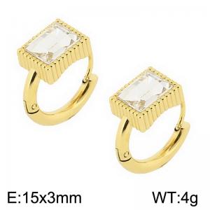 European and American fashion stainless steel creative inlay single diamond rectangular temperament gold earrings - KE112615-K