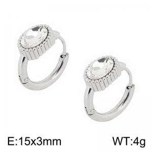 European and American fashion stainless steel creative inlay single diamond oval shaped temperament silver earrings - KE112616-K