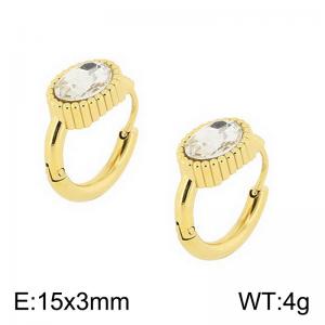European and American fashion stainless steel creative inlay single diamond oval shaped temperament gold earrings - KE112618-K