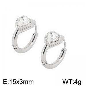 European and American fashion stainless steel creative inlay single diamond heart-shaped temperament silver earrings - KE112619-K