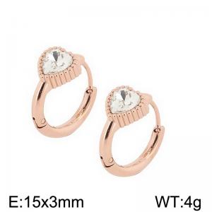 European and American fashion stainless steel creative inlay single diamond heart-shaped temperament rose gold earrings - KE112620-K