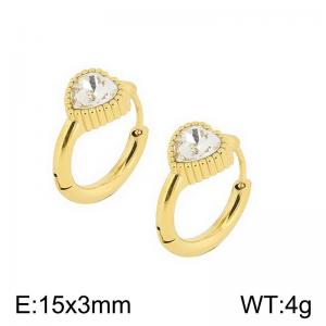 European and American fashion stainless steel creative inlay single diamond heart-shaped temperament gold earrings - KE112621-K
