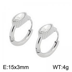 European and American fashion stainless steel creative inlay single diamond droplet shaped temperament silver earrings - KE112622-K