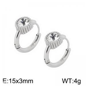 European and American fashion stainless steel creative inlay single diamond circular temperament silver earrings - KE112625-K