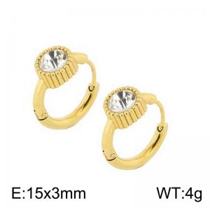 European and American fashion stainless steel creative inlay single diamond circular temperament gold earrings - KE112626-K
