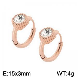 European and American fashion stainless steel creative inlay single diamond circular temperament rose gold earrings - KE112627-K