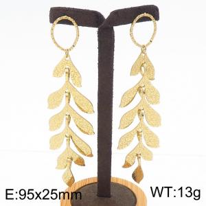 European and American Fashion Stainless Steel Leaves Earrings for Women - KE112633-BI
