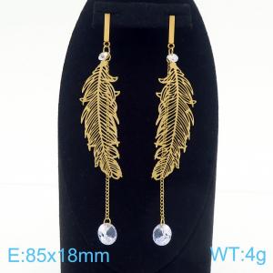 European and American Fashion Stainless Steel Feather Earrings with Pearl for Women - KE112649-BI